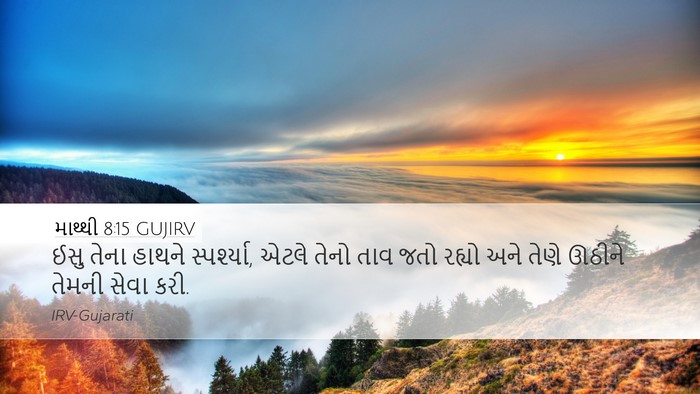 માથ્થી 8:15 GUJIRV Desktop Wallpaper - ઈસુ તેના હાથને - Desktop Bible Verse Wallpaper