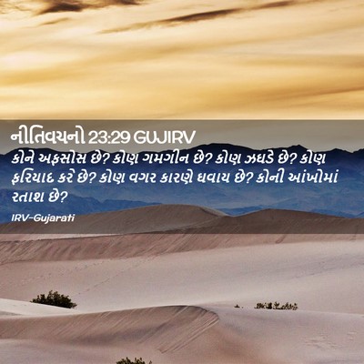 Picture 02 - નીતિવચનો 23:29 GUJIRV - કોને અફસોસ છે? કોણ - Bible Verse Picture