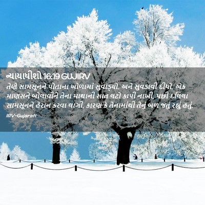 Picture 02 - ન્યાયાધીશો 16:19 GUJIRV - તેણે સામસૂનને - Bible Verse Picture