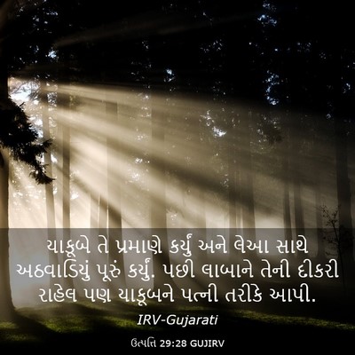Picture 03 - ઉત્પત્તિ 29:28 GUJIRV - યાકૂબે તે પ્રમાણે - Bible Verse Picture