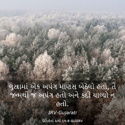 Picture 03 - પ્રેરિતોનાં ક્રત્યો 14:8 GUJIRV - લુસ્ત્રામાં એક - Bible Verse Picture
