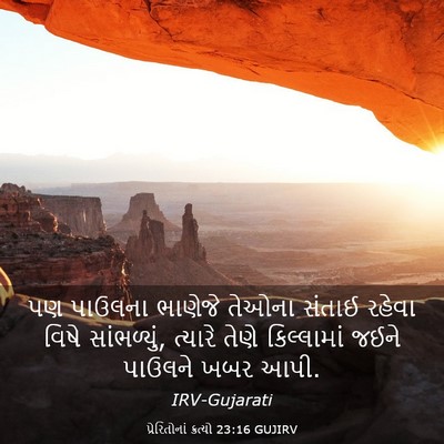 Picture 03 - પ્રેરિતોનાં ક્રત્યો 23:16 GUJIRV - પણ પાઉલના ભાણેજે - Bible Verse Picture