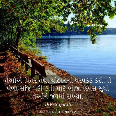 Picture 03 - પ્રેરિતોનાં ક્રત્યો 4:3 GUJIRV - તેઓએ પિતર તથા - Bible Verse Picture