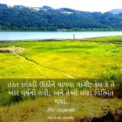 Picture 03 - માર્ક 5:42 GUJIRV - તરત છોકરી ઊઠીને - Bible Verse Picture