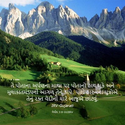 Picture 03 - લેવીય 3:8 GUJIRV - તે પોતાના અર્પણના - Bible Verse Picture
