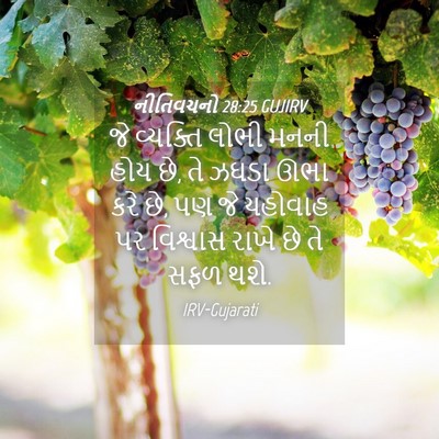 Picture 04 - નીતિવચનો 28:25 GUJIRV - જે વ્યક્તિ લોભી - Bible Verse Picture