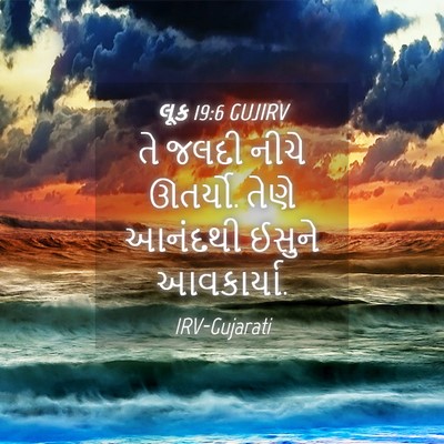 Picture 04 - લૂક 19:6 GUJIRV - તે જલદી નીચે - Bible Verse Picture