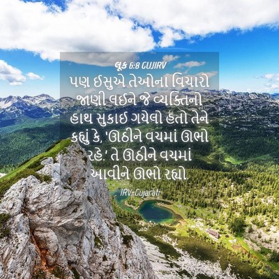 Picture 04 - લૂક 6:8 GUJIRV - પણ ઈસુએ તેઓના - Bible Verse Picture