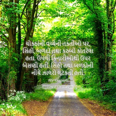Picture 05 - 1 રાજાઓ 7:29 GUJIRV - ચોકઠાંની વચ્ચેની - Bible Verse Picture