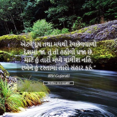 Picture 05 - નિર્ગમન 33:3 GUJIRV - એટલે દૂધ તથા મધથી - Bible Verse Picture