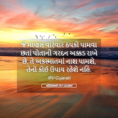 Picture 05 - નીતિવચનો 29:1 GUJIRV - જે માણસ વારંવાર - Bible Verse Picture