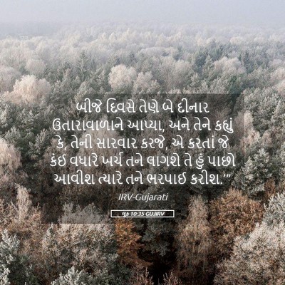 Picture 05 - લૂક 10:35 GUJIRV - બીજે દિવસે તેણે બે - Bible Verse Picture