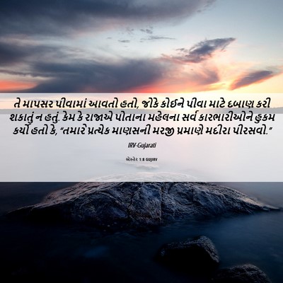 Picture 06 - એસ્તેર 1:8 GUJIRV - તે માપસર પીવામાં - Bible Verse Picture