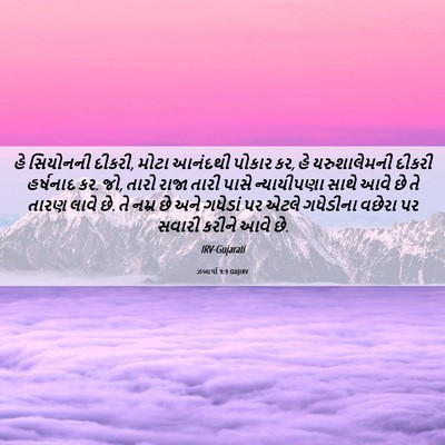Picture 06 - ઝખાર્યા 9:9 GUJIRV - હે સિયોનની દીકરી, - Bible Verse Picture