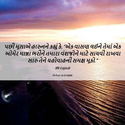 Picture 06 - નિર્ગમન 16:33 GUJIRV - પછી મૂસાએ હારુનને - Bible Verse Picture
