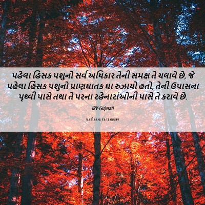 Picture 06 - પ્રકટીકરણ 13:12 GUJIRV - પહેલા હિંસક પશુનો - Bible Verse Picture