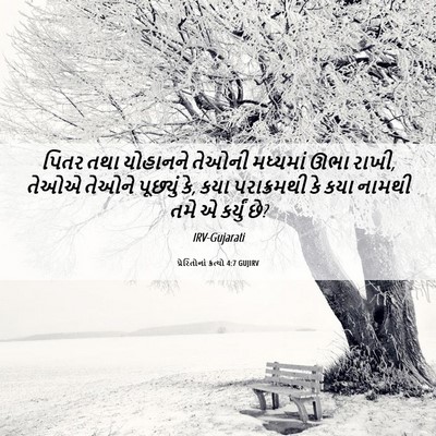 Picture 06 - પ્રેરિતોનાં ક્રત્યો 4:7 GUJIRV - પિતર તથા યોહાનને - Bible Verse Picture