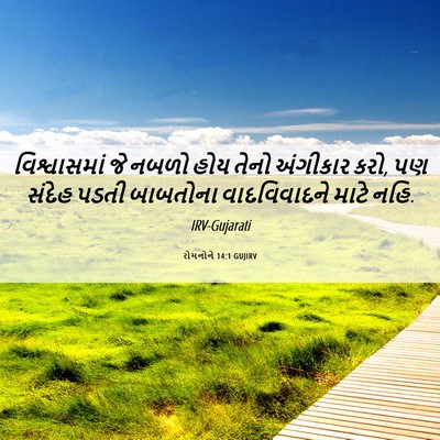 Picture 06 - રોમનોને 14:1 GUJIRV - વિશ્વાસમાં જે - Bible Verse Picture