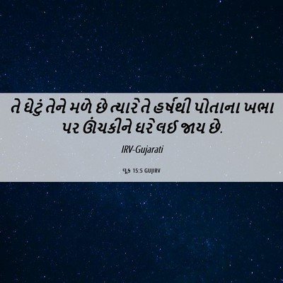 Picture 06 - લૂક 15:5 GUJIRV - તે ઘેટું તેને મળે - Bible Verse Picture