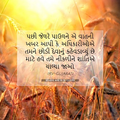 Picture 07 - પ્રેરિતોનાં ક્રત્યો 16:36 GUJIRV - પછી જેલરે પાઉલને એ - Bible Verse Picture