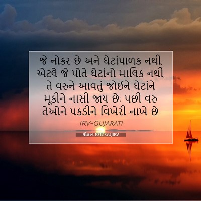 Picture 07 - યોહાન 10:12 GUJIRV - જે નોકર છે અને - Bible Verse Picture