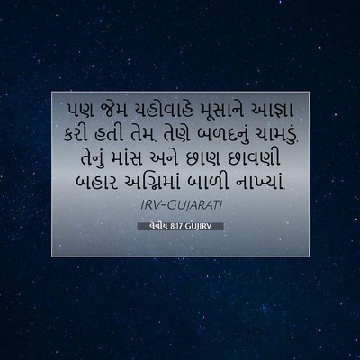 Picture 07 - લેવીય 8:17 GUJIRV - પણ જેમ યહોવાહે - Bible Verse Picture